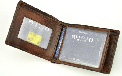 Portofol për meshkuj Buffalo Wild RFID, lëkurë natyrale, i kaltër navy