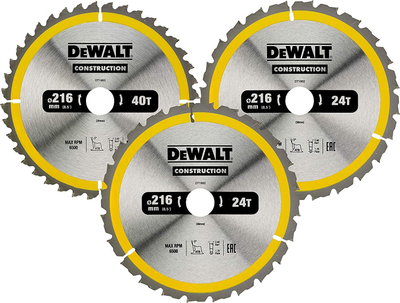 Set tehe sharre rrethore DeWalt DT1962, 216mm 30mm, 3 copë, argjendtë