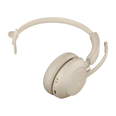 Безжични слушалки Jabra Evolve2 65 UC Mono, Bluetooth, со база за полнење, беж