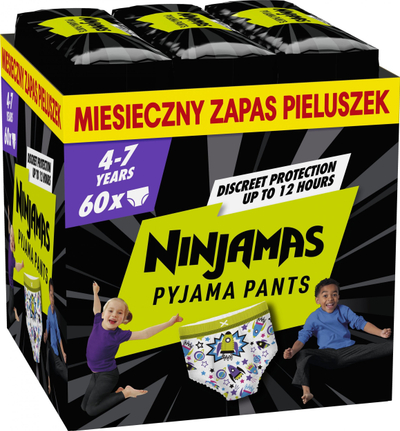 Ноќни пелени Pampers Ninjamas Pyjama Pants за момчиња, 4-7 години, 17-30 kg, пакување 60 парчиња
