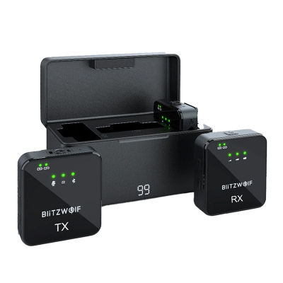 Mikrofon pa tela BlitzWolf BW-SX63, 1000mAh, me kuti karikimi, i zi