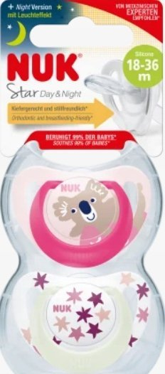 Qetësues për bebe NUK Star Day Night S3, 18–36 muaj, që ndriçon në errësirë, rozë