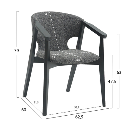 Kolltuk ngrënieje Yeger 62,5x60x79Hcm (HM9995.01), zezë/ gri
