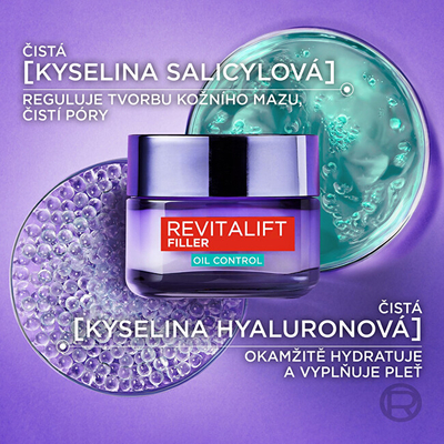 Krem për lëkurë me yndyrë L'Oréal Paris Revitalift Filler Oil Control, 50 ml