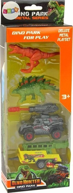 Set lodrash dinozaurë me makinë rakete dhe rimorkio, 2 figura