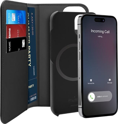 Këllëf‑portofol Puro Wallet Detachable MagSafe, për iPhone 14 Plus, 2 në 1, i zi