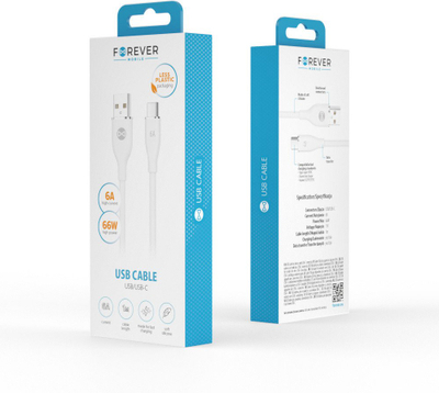 Kabllo USB Forever, USB në USB C, 1 m, 6A, e bardhë