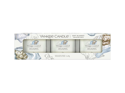 Set qirinjë aromatik në gotë Yankee Candle Soft Blanket, 3 x 37 g