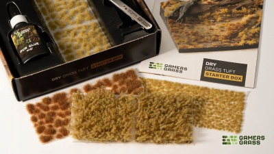 Set bar sintetik Gamers Grass Tuft Starter Box Dry Grass, për miniatura, ngjyrë bari i tharë