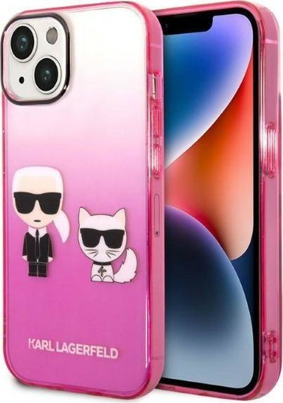 Mbulesë telefoni Karl Lagerfeld Gradient Karl and Choupette për iPhone 14 Plus, TPU, rozë
