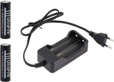 Set karikues baterish Blackmoon 18650, 2x 6000mAh, me 2 slote, i zi