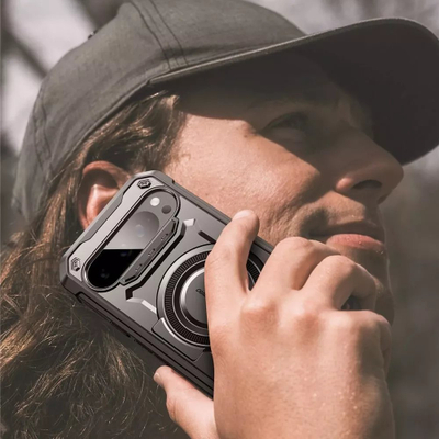 Këllëf telefoni SUPCASE Unicorn Beetle PRO Mag, për Google Pixel 9 Pro XL, me këmbë mbajtëse dhe unazë magnetike, i zi
