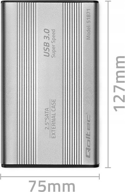 Kuti e jashtme Qoltec Bay Enclosure, për disk 2.5" SATA3, USB 3.0, ngjyrë argjendtë