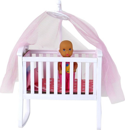 Set kukullash Anlily mami me bebe, me djep, rozë