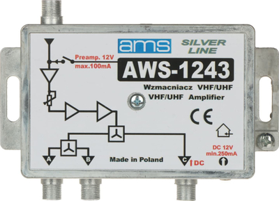 Засилувач за антена AMS AWS-1243, регулирање на засилување, за ТВ