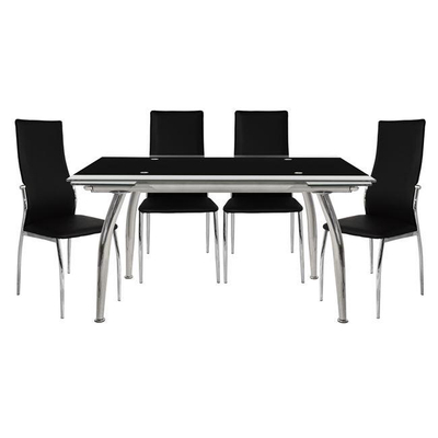 Set ngrënieje Loca-Kim, 5-pjesësh (Tavolinë 170×80 cm + 4 karrige) HM10012.02, zezë
