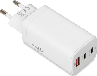 Karikues muri iBOX GaN C-65, 65W PD, 2x USB-C 1x USB-A, i bardhë