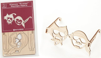 Set druri për ndërtim Mr. PlayWood Glasses Pirates, model piratësh, 14 x 14 cm, ngjyrë natyrale