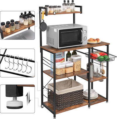 Raf kuzhine VASAGLE Baker’s Rack, 90 cm, me shportë metalike dhe 6 varëse, dru rustic brown dhe metal i zi