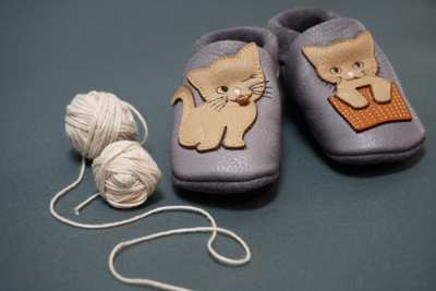 Këpucë lëkure për fëmijë Baobaby Classics Cats Kiss, taban i butë, kundër rrëshqitjes, gri