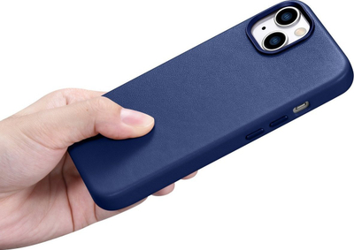 Këllëf lëkure iCarer Case Leather për iPhone 14, lëkurë natyrale, MagSafe, blu