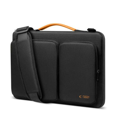Çantë laptopi Tech-Protect Defender, 13-14", me rrip shpatulle, e zezë me portokalli