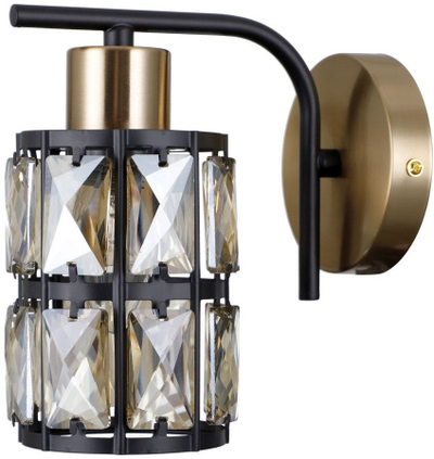Llambë muri Menfi WL 44236 1, kristal dekorativ, metal, e zezë dhe ari