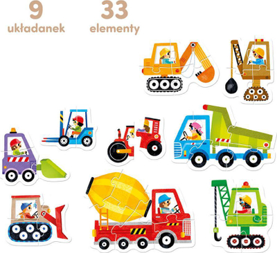 Puzzle progresive për fëmijë Czuczu Vehicles on the Construction Site, 9 puzzle, 2 6 pjesë, shumëngjyrëshe