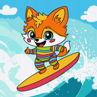Set pikture me numra Ideyka Summer Fox on the Wave, për fëmijë, shumëngjyrësh