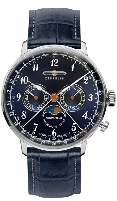 Orë për meshkuj Zeppelin LZ 129 Hindenburg Chronograph Moonphase 7036-3, e kaltër