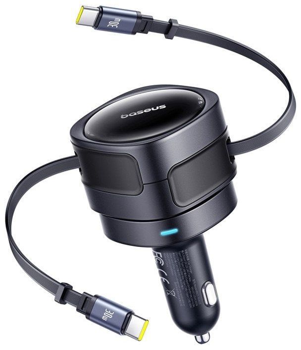 Karikues veture Baseus 60W, dy kabllo të tërheqshme USB C dhe Lightning, karikim i shpejtë, i zi