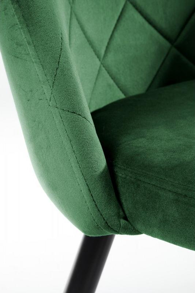 Karrige me velur SJ.077, tapiceri me qepje zbukuruese, këmbë çeliku, jeshile bottle green