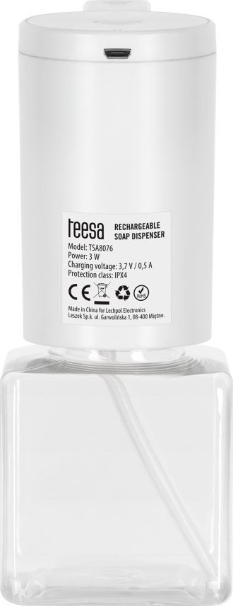 Dozator automatik për sapun Teesa TSA8076, sensor lëvizjeje, bateri 500 mAh, i bardhë