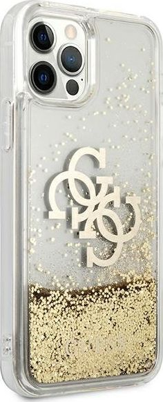 Mbulesë telefoni Guess Hard Cover 4G Big Liquid Glitter, për iPhone 12 12 Pro, e artë