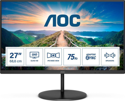 Монитор AOC Q27V4EA, 27\", QHD 2560x1440, IPS, црн