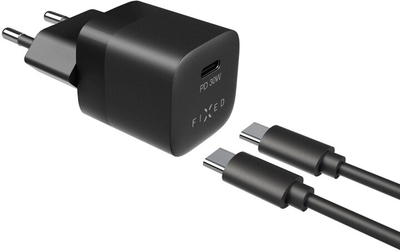 Karikues FIXED Mini me USB-C, PD, 30W, i zi + kabllo USB-C - USB-C, 1m, e zezë