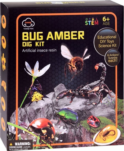 Set lodër arkeologjie Excavations Fossils of Insects Ambers ZA4725, 6 fosile insektesh, për kalamaj 6+