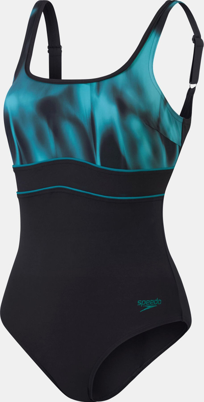 Kostum banje njëpjesësh Speedo Spd Eclp 1Pc Ld99, me rripa që rregullohen, për goca, i zi me turkeze