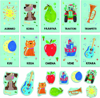 Karta edukative Montessori Headu Sanakortit, për foshnja 1 3 vjeç, finlandisht, shumëngjyrëshe