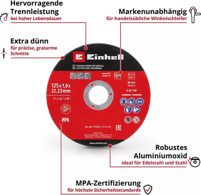 Set disqe prerëse Einhell, 5 copë, 125 mm, për hekur e inoks