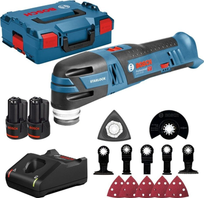 Mjet multifunksional pa kabllo Bosch Professional GOP 12V 28, 12V, 2 bateri, blu
