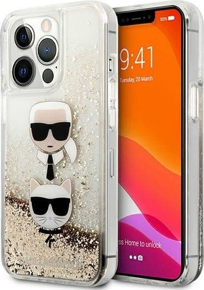 Kapak telefoni Karl Lagerfeld Karl &amp; Choupette Head, për iPhone 13 Pro Max, me shkëlqim glitter, i tejdukshëm