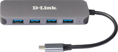 USB C HUB D Link DUB 2340, 4 USB порти, USB напојување Power Delivery 60W, сива