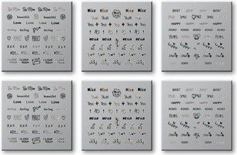 Sticker për thonj Gold Silver Words, set 6 copë, ari edhe argjend