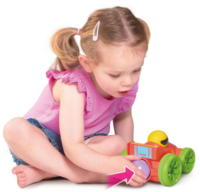Lodër makinë TOMY Toomies Pop and Go Racer, me toptha, për fëmijë 18+ muaj, e kuqe