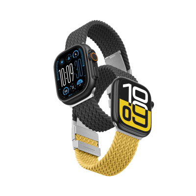 Ремен за паметен часовник Apple Watch AmazingThing Blend, сет 2 парчиња, 45/46/49 mm, нерѓосувачки челик и најлон, црн и жолт