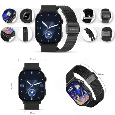 Ora e zgjuar Gravity GT15-1, ekran 2.04", Bluetooth 5.0, e zezë