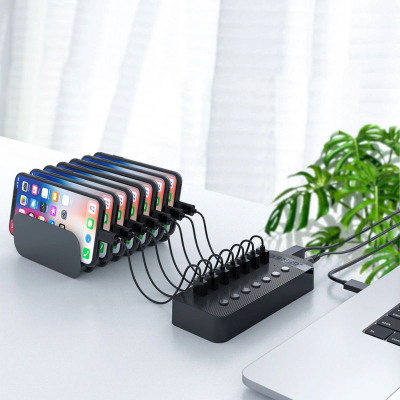 Hub USB Orico CT2U3-16AB, 16 porta USB-A 3.0, me çelësa më vete për çdo port, ngjyrë e zezë