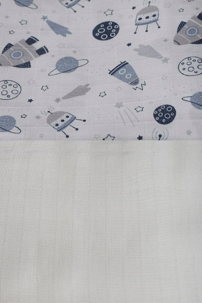 Pelenë muslini EgaKids 3 copë, 70x80 cm, pambuk, e bardhë me motive