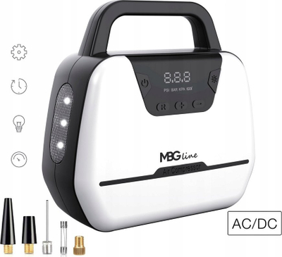 Kompresor ajri për makinë MBG 1866, 12V 230V, ekran LCD, dritë LED, bardh e zi